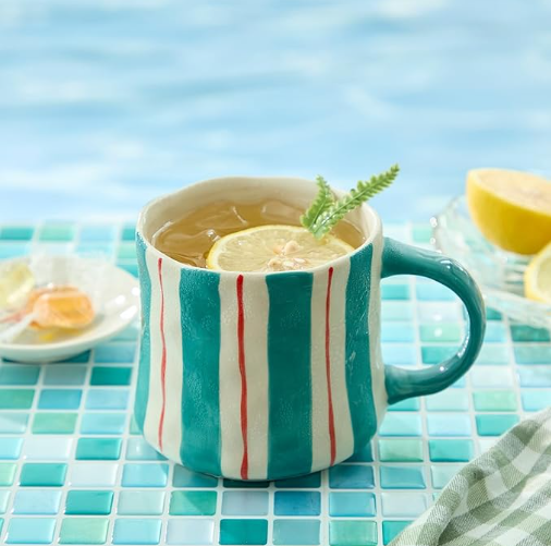 Stripe Ceramic Coffee Mugs, 12oz Vibrant Striped Red and Green Alternating Design Cute Mugs, Dishwasher & Microwave Safe Cups for Coffee, Tea, and Cocoa, Perfect for Daily Brews tea or coffee